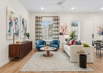 Open concept living room in Stone Oak townhome