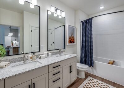 Spa-inspired master bathroom featuring a garden-style soaking tub at SA1352 in New Braunfels - Apartment Buddy